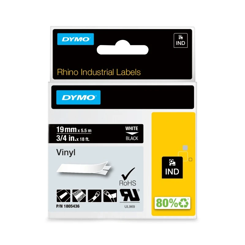 Dymo White on Black Label Printer Tape 19 mm Width 5.48 m Length 1805436