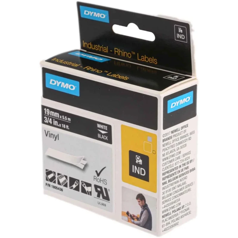 Dymo White on Black Label Printer Tape 19 mm Width 5.48 m Length 1805436