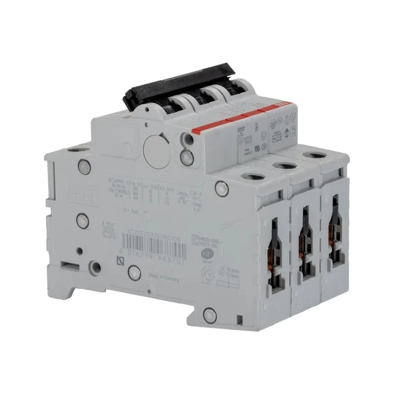 ABB System Pro M Compact S200 Miniature Circuit Breaker, 3-Pole, 10A, Type B, 400V AC, 10 kA 2CDS253001R0105 S203-B10