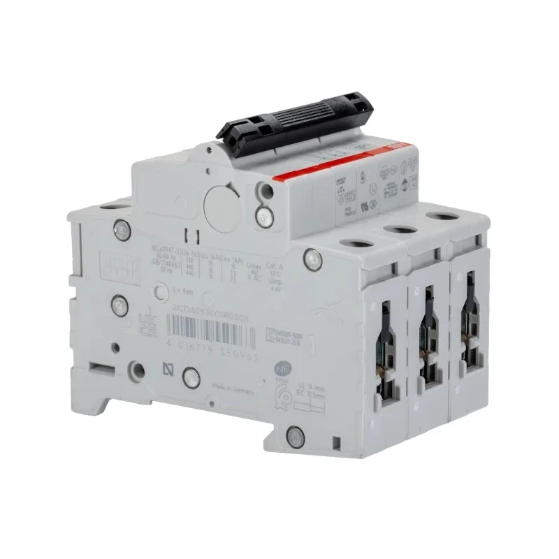 ABB System Pro M Compact S200 Miniature Circuit Breaker 3-Pole 50A Type B 400V AC 10kA Breaking 2CDS253001R0505 S203-B50