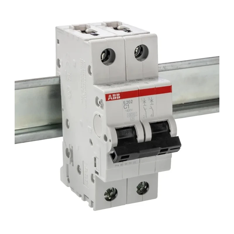 ABB System Pro M Compact S200 Miniature Circuit Breaker, 2-Pole, 1A, Type C, 400V AC, 125V DC, 6 kA 2CDS252001R0014 S202-C1