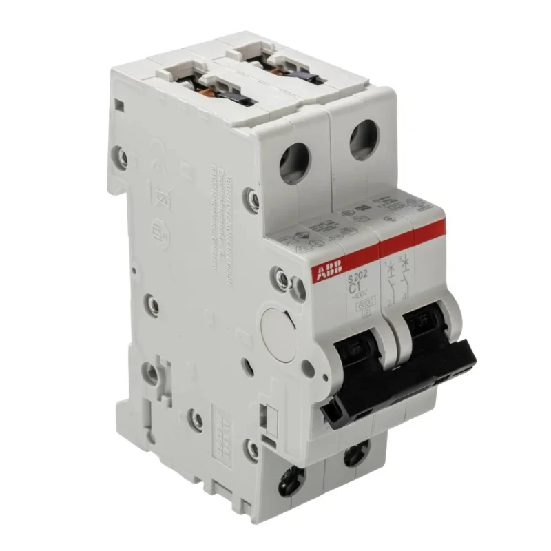 ABB System Pro M Compact S200 Miniature Circuit Breaker, 2-Pole, 1A, Type C, 400V AC, 125V DC, 6 kA 2CDS252001R0014 S202-C1