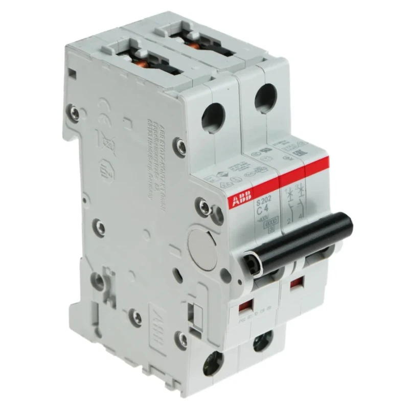 ABB Miniature Circuit Breaker 2-Pole 4A Type C 400V AC 6kA Breaking Capacity 2CDS252001R0044 S202-C4