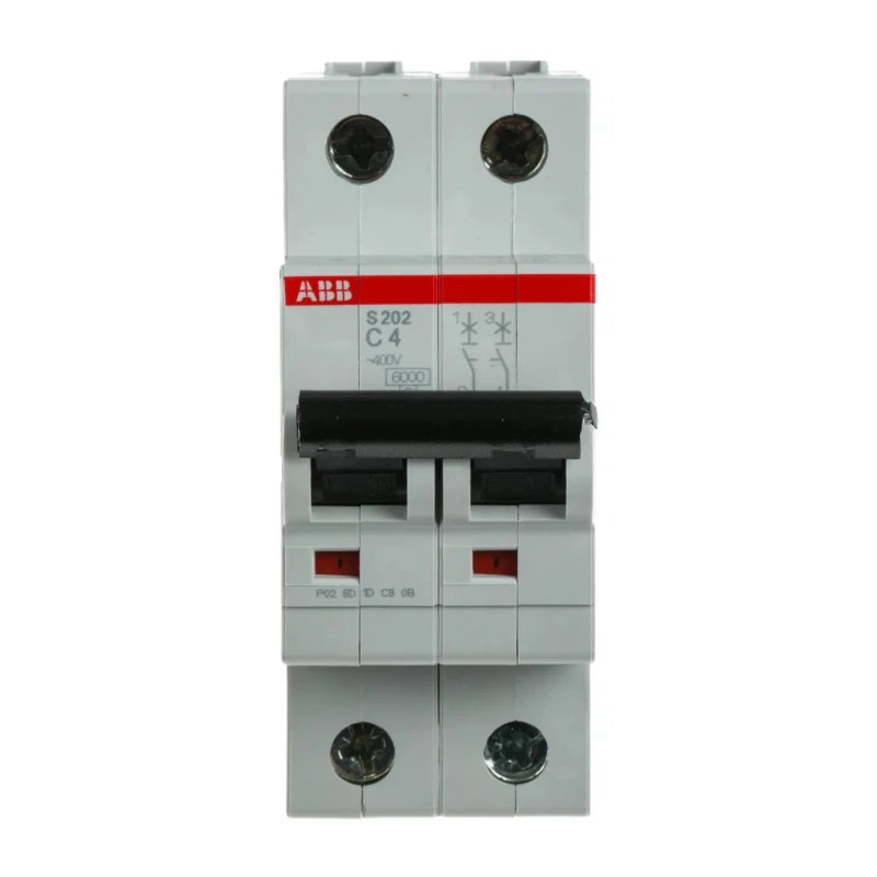 ABB Miniature Circuit Breaker 2-Pole 4A Type C 400V AC 6kA Breaking Capacity 2CDS252001R0044 S202-C4