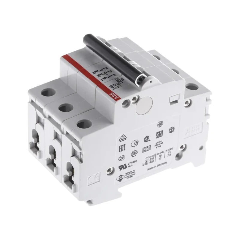 ABB System Pro M Compact S200 Miniature Circuit Breaker 3-Pole 16A Type C 400V AC 6 kA Breaking 2CDS253001R0164 S203-C16