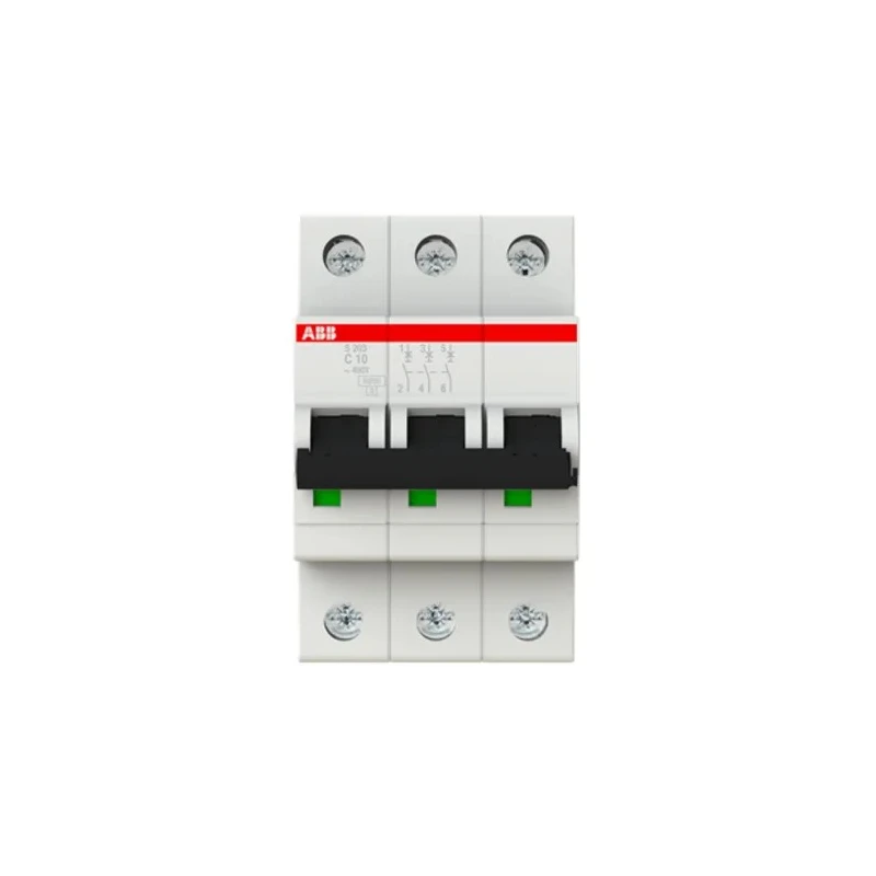 ABB System Pro M Compact S200 Miniature Circuit Breaker 3-Pole 10A Type C 400V AC 110V DC 6kA 2CDS253001R0104 S203-C10