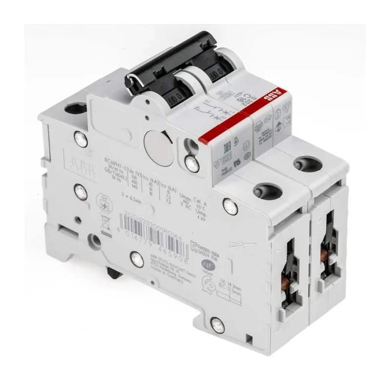 ABB System Pro M Compact S200 Miniature Circuit Breaker, 2-Pole, 16A, Type C, 400V AC, 6 kA 2CDS252001R0164 S202-C16