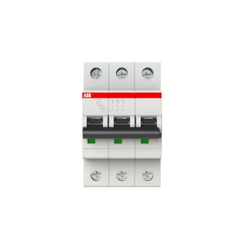 ABB System Pro M Compact S200 Miniature Circuit Breaker 3-Pole 4A Type C 400V ac, 110V dc, 6 kA 2CDS253001R0044 S203-C4