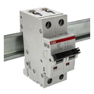 ABB System Pro M Compact S200 Miniature Circuit Breaker, 2-Pole, 4A, Type D, 400V AC, 125V DC, 10kA 2CDS252001R0041 S202-D4