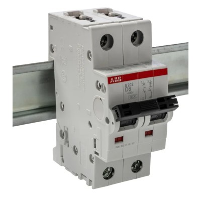 ABB System Pro M Compact S200 Miniature Circuit Breaker, 2-Pole, 6A, Type D, 400V AC, 125V DC, 10 kA 2CDS252001R0061 S202-D6