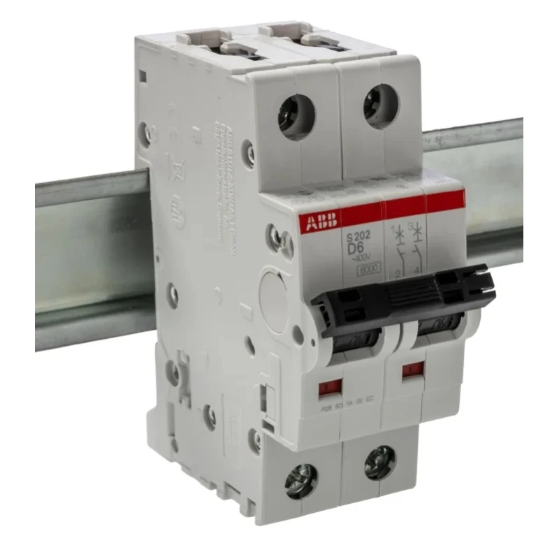 ABB System Pro M Compact S200 Miniature Circuit Breaker, 2-Pole, 6A, Type D, 400V AC, 125V DC, 10 kA 2CDS252001R0061 S202-D6