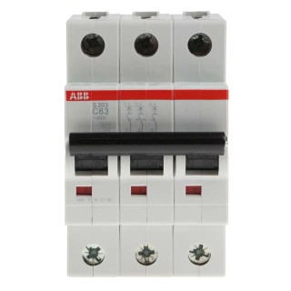 ABB System Pro M Compact S200 Miniature Circuit Breaker 3-Pole 63A Type C 400V AC 12V DC 6kA 2CDS253001R0634 S203-C63