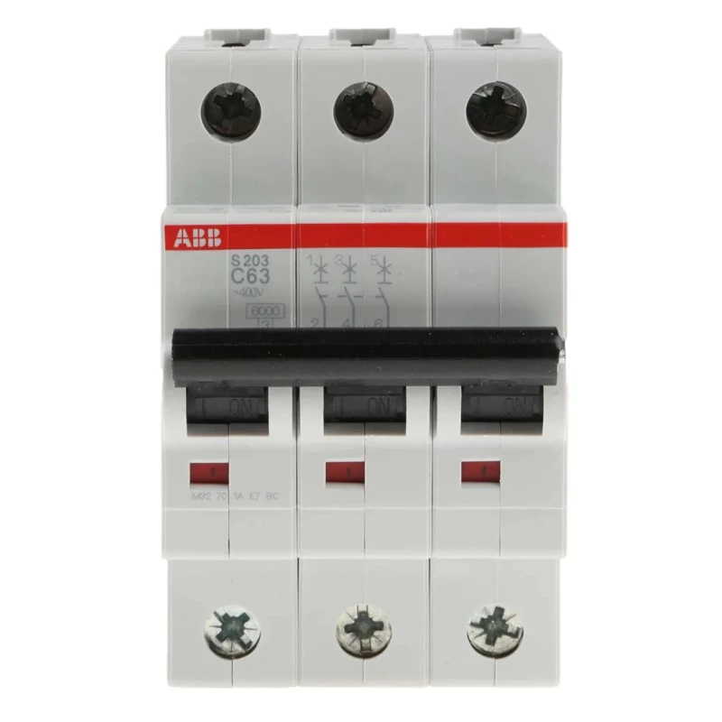 ABB System Pro M Compact S200 Miniature Circuit Breaker 3-Pole 63A Type C 400V AC 12V DC 6kA 2CDS253001R0634 S203-C63