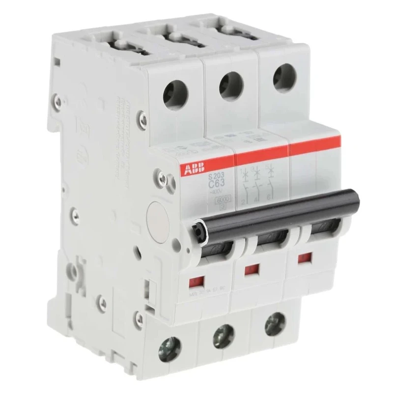 ABB System Pro M Compact S200 Miniature Circuit Breaker 3-Pole 63A Type C 400V AC 12V DC 6kA 2CDS253001R0634 S203-C63