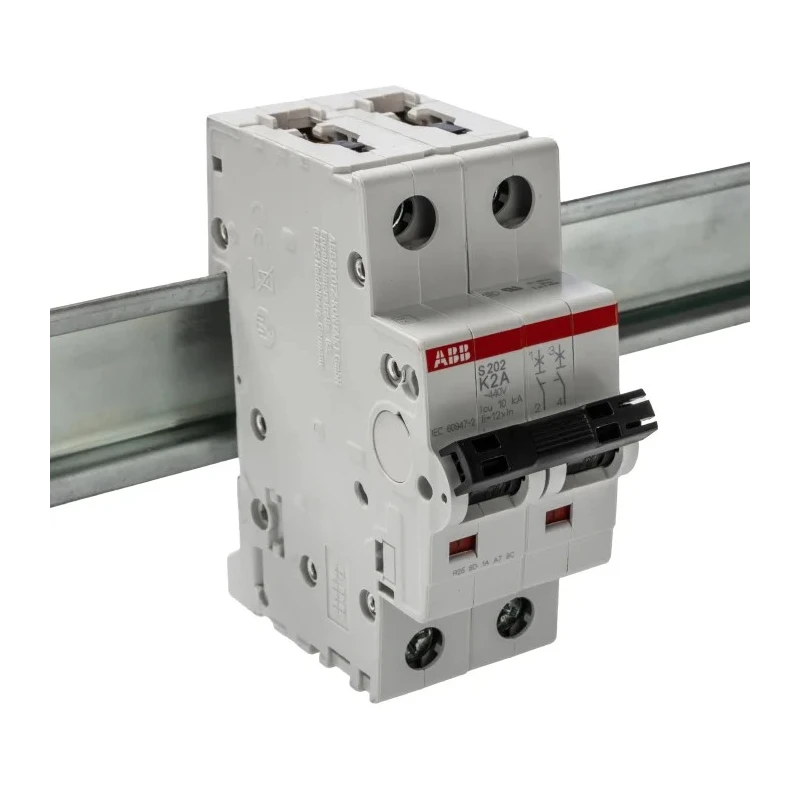 ABB System Pro M Compact S200 Miniature Circuit Breaker, 2-Pole, 2A, Type K, 400V AC, 125V DC, 10kA 2CDS252001R0277 S202-K2