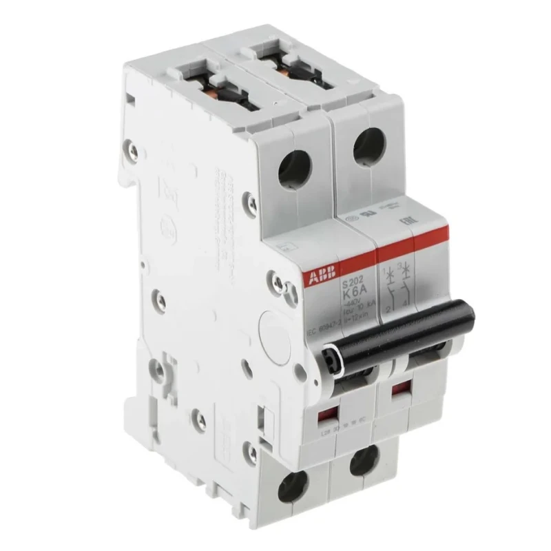ABB System Pro M Compact S200 Miniature Circuit Breaker 2-Pole 6A Type K 400V AC 125V DC 6 kA 2CDS252001R0377 S202-K6