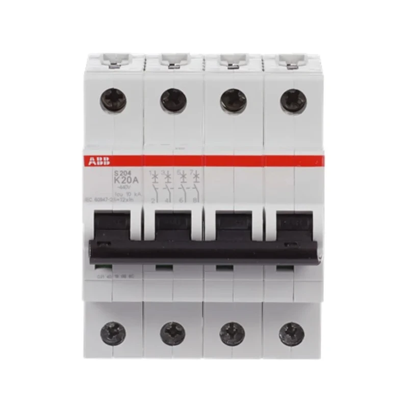 ABB System Pro M Compact S200 Miniature Circuit Breaker 4-Pole 20A Type K 400V AC 6 kA Breaking 2CDS254001R0487 S204-K20