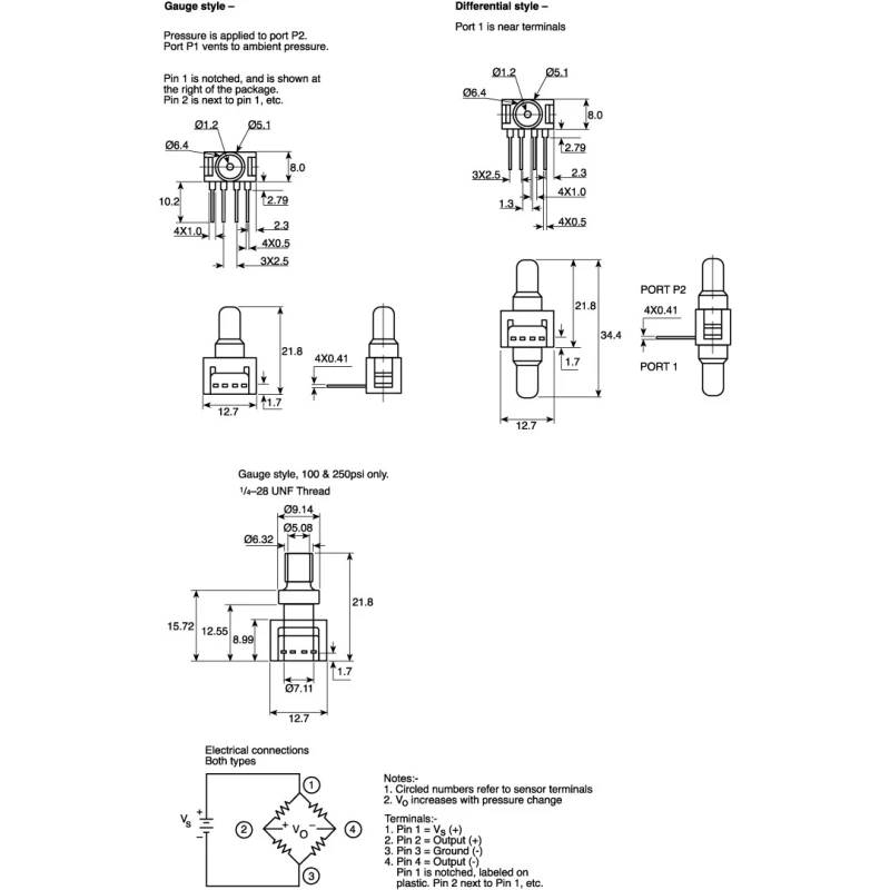 Honeywell Technologies Differential Pressure Sensor Surface Mount Miniature 4 Pin 2.5-12V 24PCBFA6D