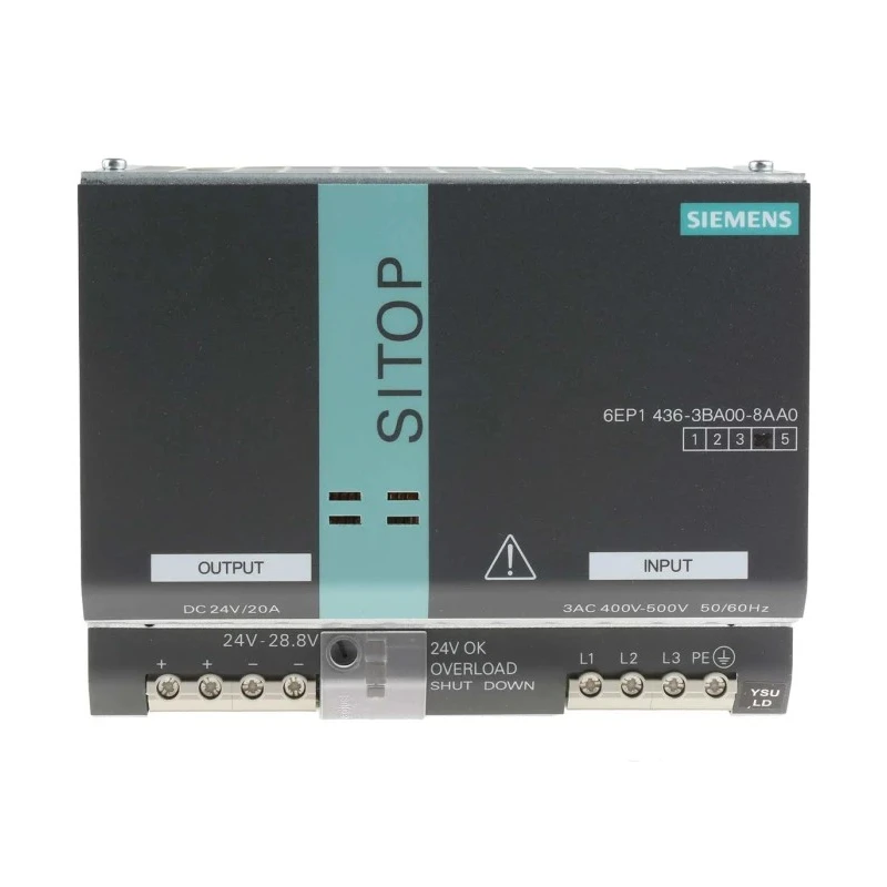 Siemens SITOP MODULAR PLUS Switched Mode DIN Rail Power Supply 3-Phase 550V AC Input 24V DC, 20A Output 6EP1436-3BA00-8AA0