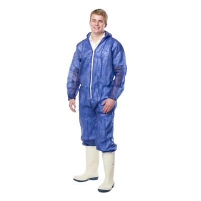 Reldeen Navy Disposable Coverall, 3XL, Spun Bond Polypropylene, Hooded, Unisex C0246