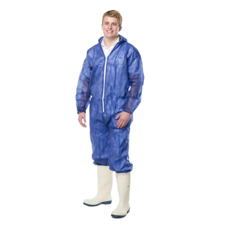 Reldeen Navy Disposable Coverall, 3XL, Spun Bond Polypropylene, Hooded, Unisex C0246