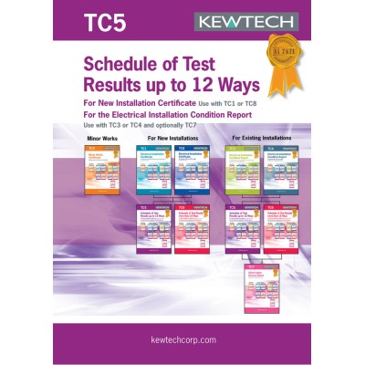 Kewtech Corporation Electrical Installation Certificate Inspection and Test Schedule 80 Sheets United Kingdom TC5