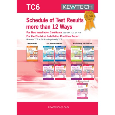 Kewtech Corporation Electrical Installation Certificate Inspection and Test Schedule 80 Sheets TC6