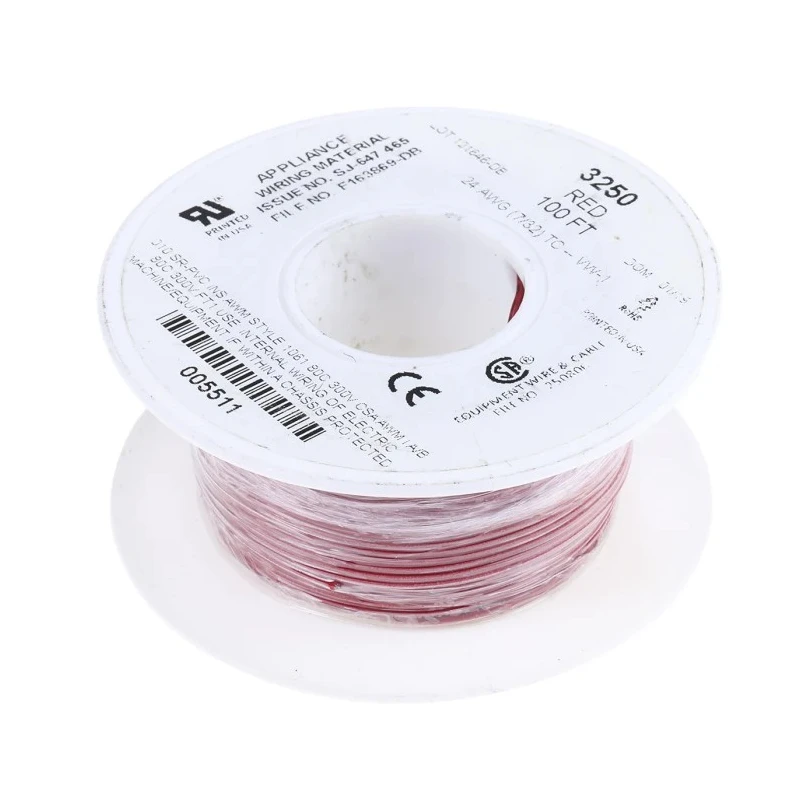 Alpha Wire Hookup Wire PVC Series Red Hook Up Wire 24 AWG 7x0.20 mm Core Strands 30 m Length Polyvinyl Chloride 3250 RD005