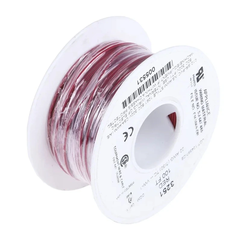 Alpha Wire Hook Up Wire PVC Series Red 22 AWG Tinned Copper Conductor, 7x0.25 mm Strands, 30 m Length, 300V 3251 RD005