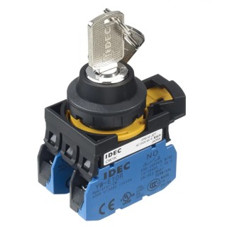 Idec IP66 Key Switch DPST, 10A, 3-Way Spring Return, Straight Key 