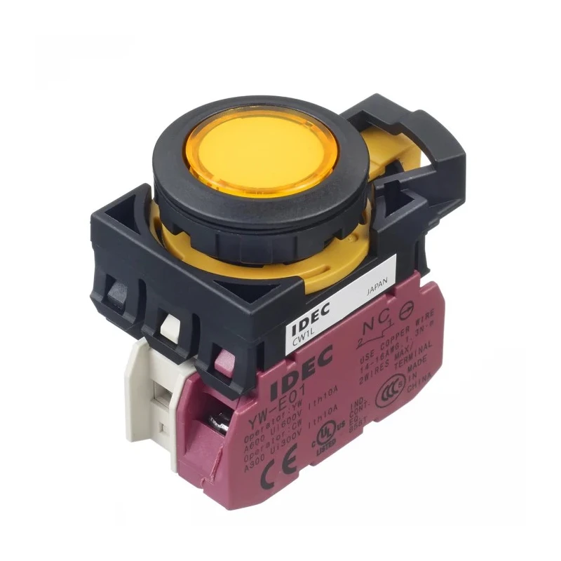 Idec Illuminated Push Button Switch Momentary Panel Mount 22 mm Cutout SPST Yellow LED IP65 24 V CW1L-M1E01Q4Y