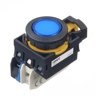 Idec CW Series Illuminated Push Button Switch Momentary Panel Mount 22 mm Cutout SPST Blue LED IP65 24 V CW1L-M1E10Q4S