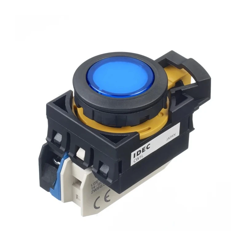 Idec CW Series Illuminated Push Button Switch Momentary Panel Mount 22 mm Cutout SPST Blue LED IP65 24 V CW1L-M1E10Q4S
