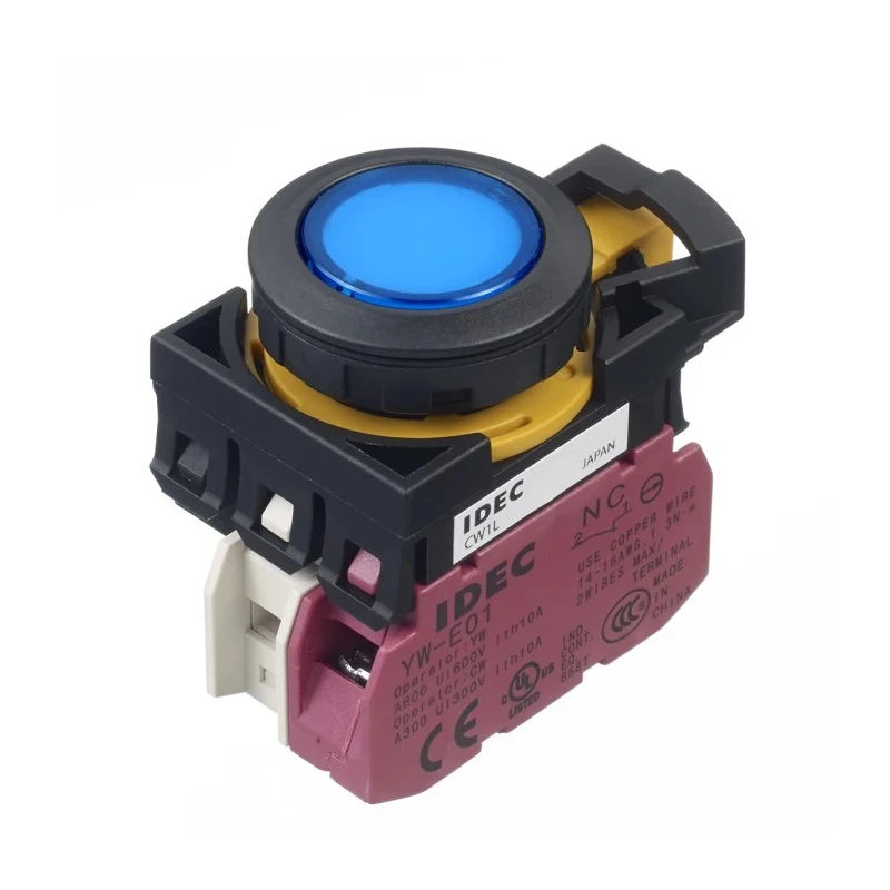 Idec Illuminated Push Button Switch, Momentary, Panel Mount, 22 mm Cutout, SPST Contact, Blue LED, IP65, 24 V CW1L-M1E01Q4S