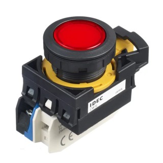 Idec CW Series Illuminated Maintained Push Button Switch, Panel Mount, 22 mm Cutout, SPST, Red LED, IP65, 24 V CW1L-A1E10Q4R
