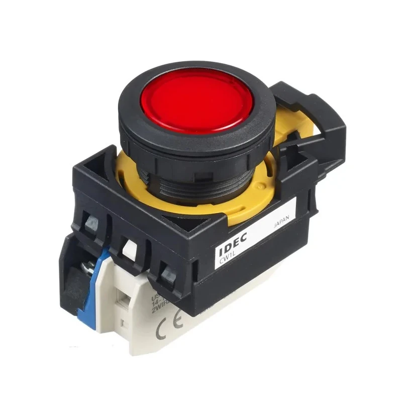 Idec CW Series Illuminated Maintained Push Button Switch, Panel Mount, 22 mm Cutout, SPST, Red LED, IP65, 24 V CW1L-A1E10Q4R