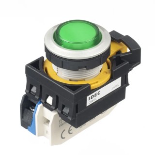 Idec Illuminated Maintained Push Button Switch Panel Mount 22 mm Cutout SPST Green LED IP65 24V CW4L-A2E10Q4G