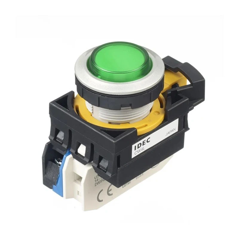 Idec Illuminated Maintained Push Button Switch Panel Mount 22 mm Cutout SPST Green LED IP65 24V CW4L-A2E10Q4G