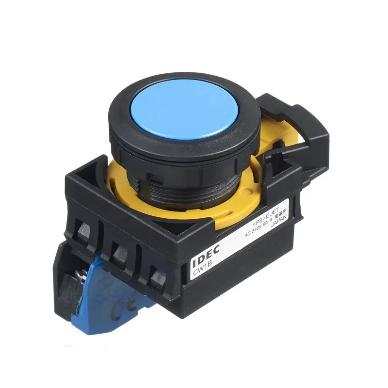 Idec CW Series Illuminated Push Button Switch, Maintained Operation, Panel Mount, Blue Actuator, 22 mm Cutout CW1B-A1E10S