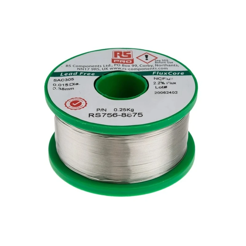 MBO Lead Free Solder Wire 0.38 mm Diameter, 217 °C Melting Point, Rosin Based Flux 250g 756-8875