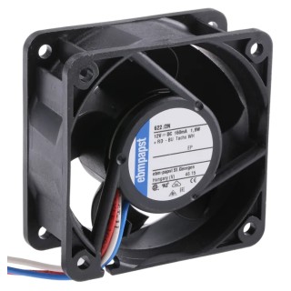 ebm-papst 620 Series 60mm Square Frame Axial Fan, 12V DC, 2.1W Power, 1.05A, 40 m³/h Airflow, IP20, Model