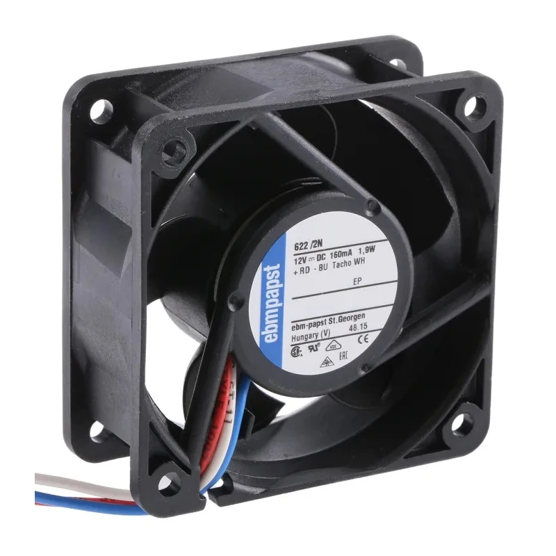ebm-papst 620 Series 60mm Square Frame Axial Fan, 12V DC, 2.1W Power, 1.05A, 40 m³/h Airflow, IP20, Model 