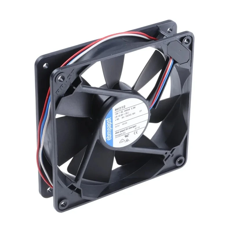 ebm-papst 4400 F Series Axial Fan, 12V dc, 170 m³/h Air Flow, 5.3 W, 441 mA Max Current, IP20, 119 mm x 119 mm x 25 mm Frame 
