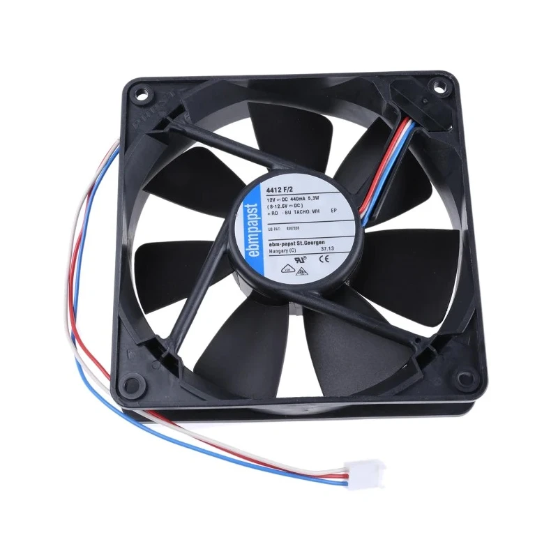 ebm-papst 4400 F Series Axial Fan, 12V dc, 170 m³/h Air Flow, 5.3 W, 441 mA Max Current, IP20, 119 mm x 119 mm x 25 mm Frame 