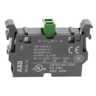 ABB Modular Series Contact Block 690V, 6A Current Rating, Screw Terminal, 1 NO Contact Configuration 1SFA611610R1001 MCB-10