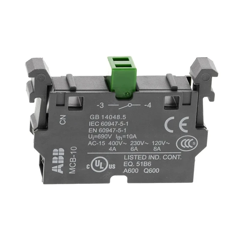 ABB Modular Series Contact Block 690V, 6A Current Rating, Screw Terminal, 1 NO Contact Configuration 1SFA611610R1001 MCB-10