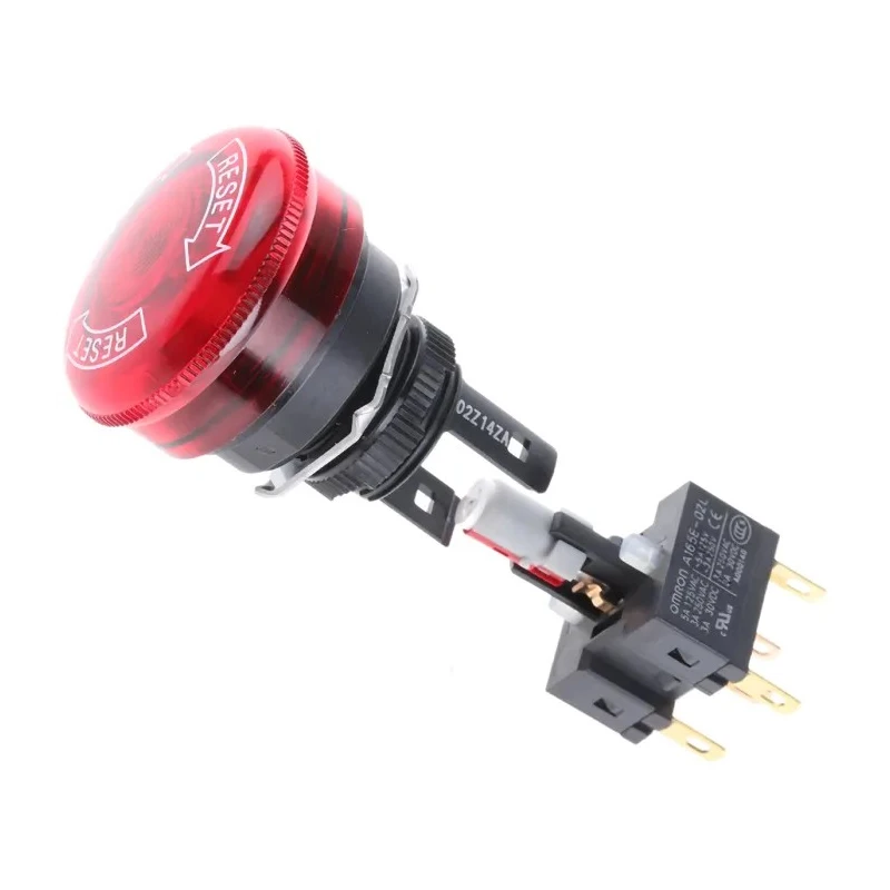 Omron A165E Series Twist Release Illuminated Emergency Stop Push Button Panel Mount 16 mm Cutout 2 NC IP65 A165E-LS-24D-02