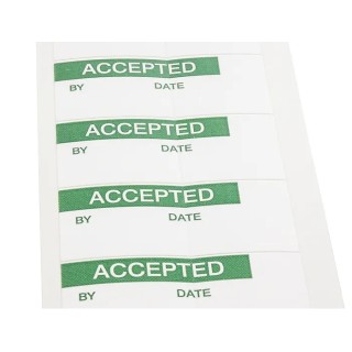 RS PRO Pre-Printed Adhesive Label, Vinyl Cloth, 38 mm x 15 mm, Green Text ACCEPTED, Quantity 140 Per Pack 758-7999