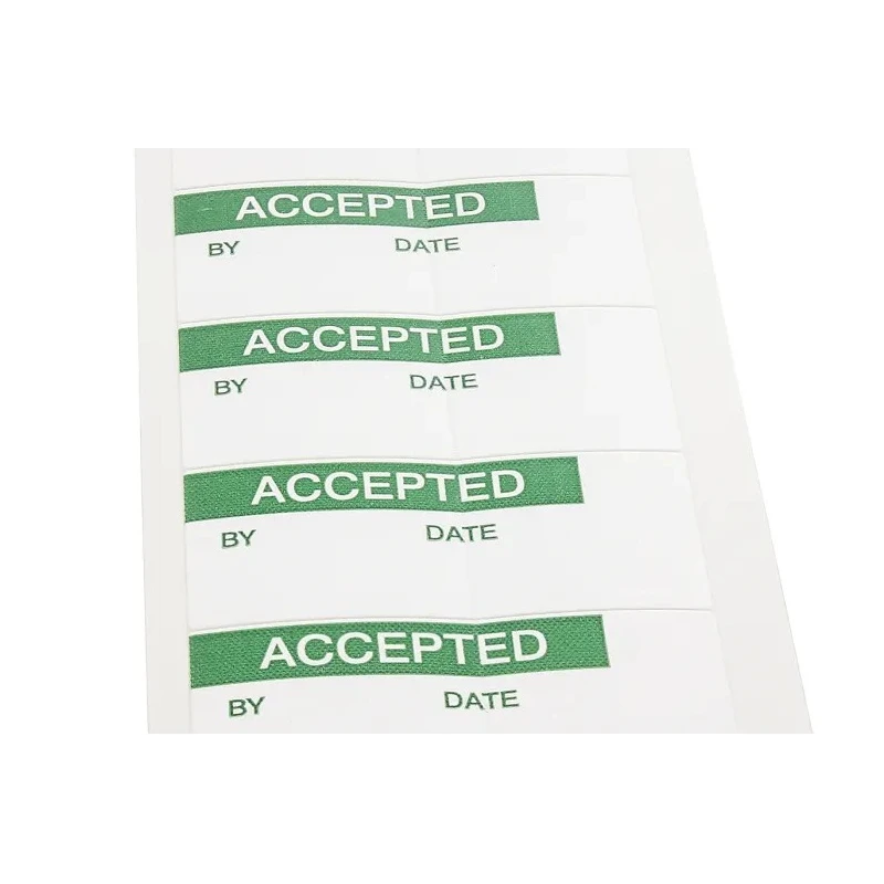 RS PRO Pre-Printed Adhesive Label, Vinyl Cloth, 38 mm x 15 mm, Green Text ACCEPTED, Quantity 140 Per Pack 758-7999