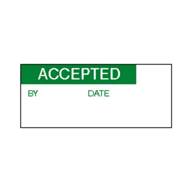 RS PRO Pre-Printed Adhesive Label, Vinyl Cloth, 38 mm x 15 mm, Green Text ACCEPTED, Quantity 140 Per Pack 758-7999